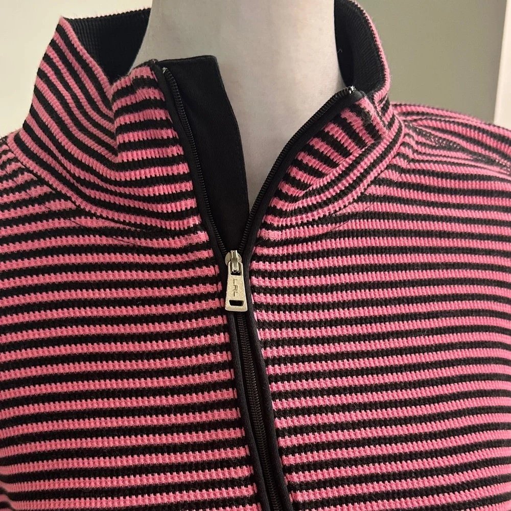 Lauren active Ralph Lauren Chic Striped Black and Pink Women's Sweatshirt - Picture 3 of 10